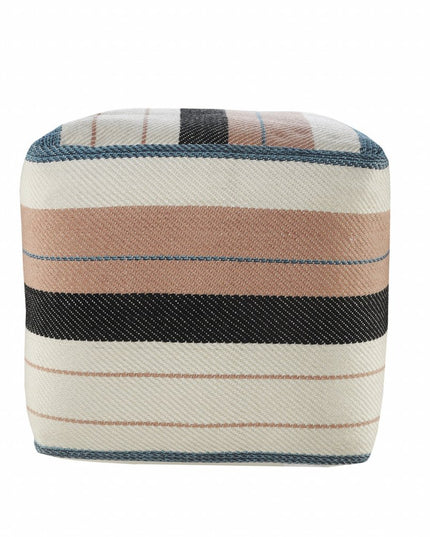 20" White Polyester Striped Indoor Outdoor Pouf Ottoman