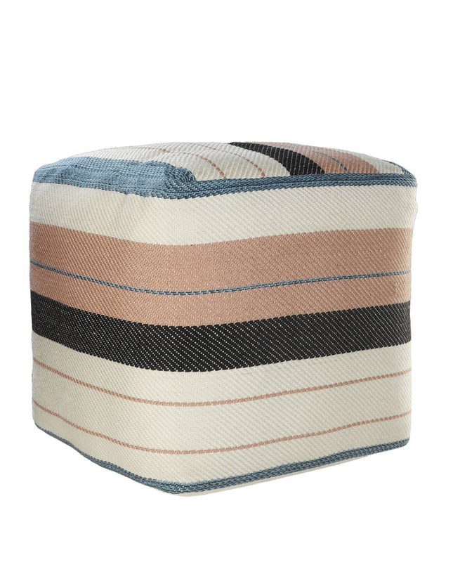 20" White Polyester Striped Indoor Outdoor Pouf Ottoman