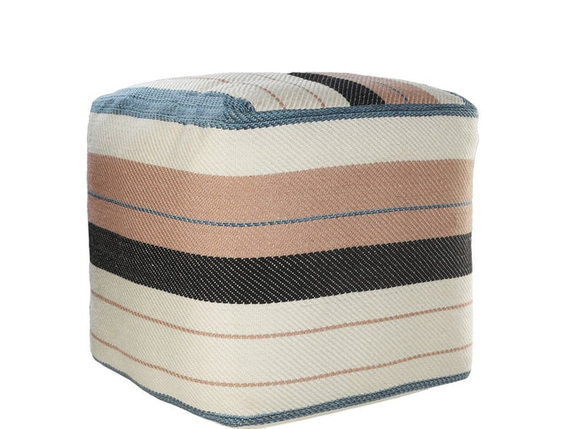 20" White Polyester Striped Indoor Outdoor Pouf Ottoman