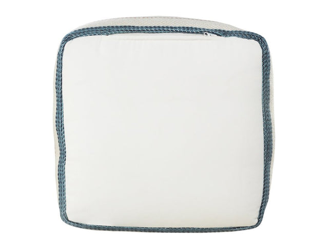 20" White Polyester Striped Indoor Outdoor Pouf Ottoman