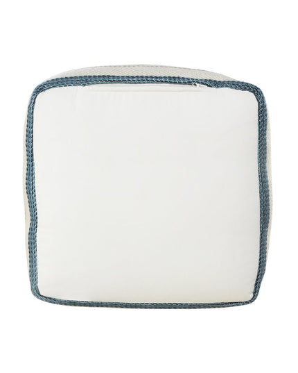 20" White Polyester Striped Indoor Outdoor Pouf Ottoman