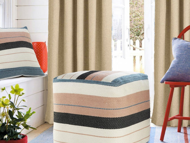 20" White Polyester Striped Indoor Outdoor Pouf Ottoman