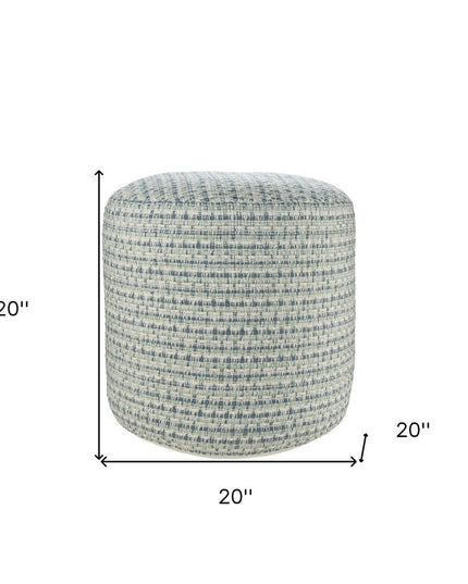 20" Blue Polyester Round Geometric Indoor Outdoor Pouf Ottoman