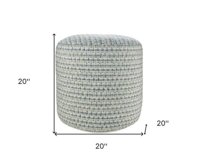 20" Blue Polyester Round Geometric Indoor Outdoor Pouf Ottoman