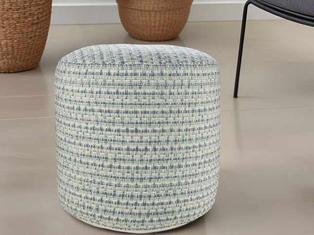 20" Blue Polyester Round Geometric Indoor Outdoor Pouf Ottoman
