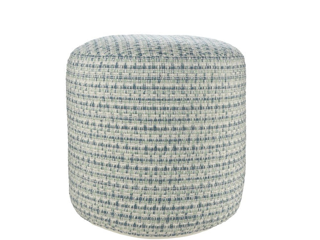 20" Blue Polyester Round Geometric Indoor Outdoor Pouf Ottoman