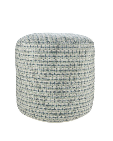 20" Blue Polyester Round Geometric Indoor Outdoor Pouf Ottoman