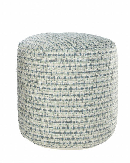 20" Blue Polyester Round Geometric Indoor Outdoor Pouf Ottoman