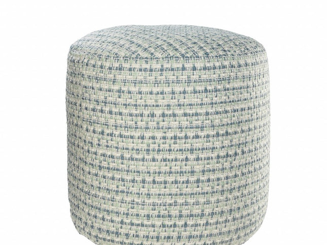 20" Blue Polyester Round Geometric Indoor Outdoor Pouf Ottoman