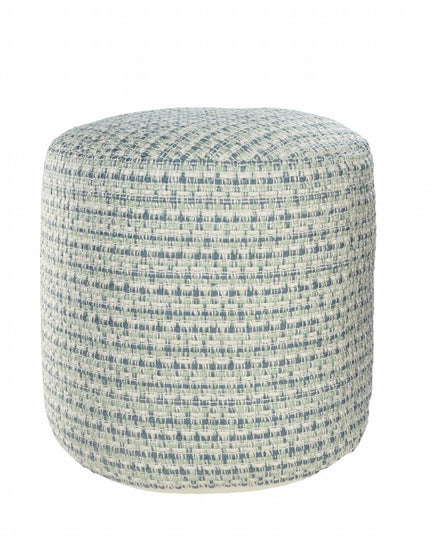 20" Blue Polyester Round Geometric Indoor Outdoor Pouf Ottoman