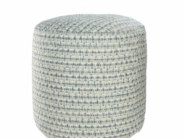 20" Blue Polyester Round Geometric Indoor Outdoor Pouf Ottoman