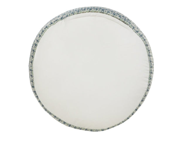 20" Blue Polyester Round Geometric Indoor Outdoor Pouf Ottoman