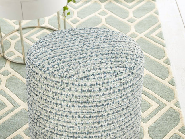 20" Blue Polyester Round Geometric Indoor Outdoor Pouf Ottoman