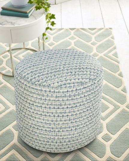 20" Blue Polyester Round Geometric Indoor Outdoor Pouf Ottoman
