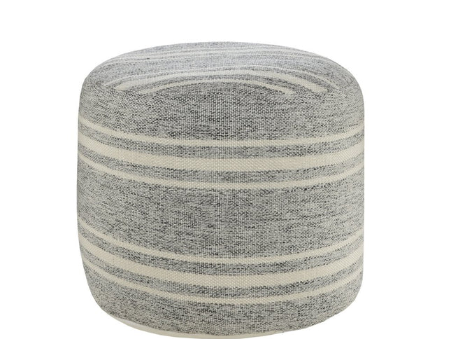 18" Gray Polyester Round Striped Indoor Outdoor Pouf Ottoman