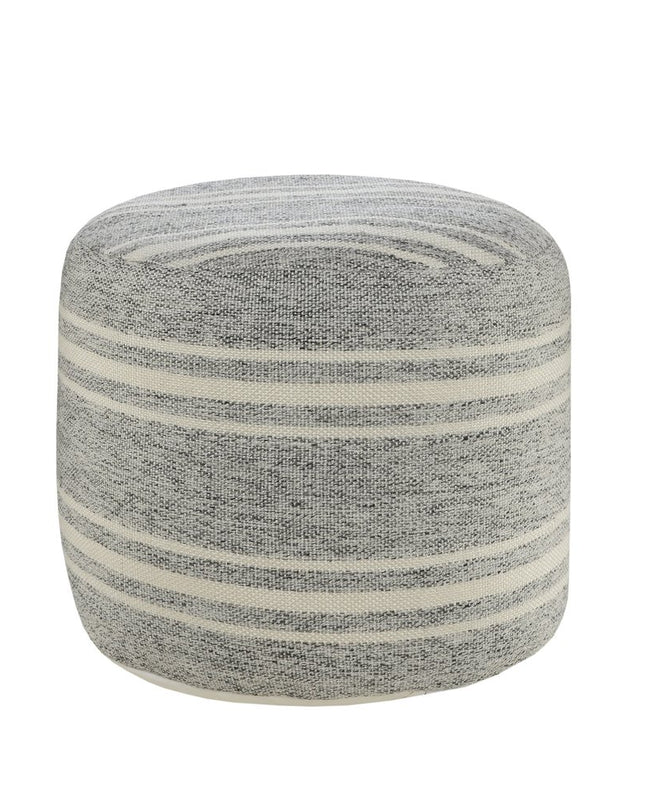 18" Gray Polyester Round Striped Indoor Outdoor Pouf Ottoman