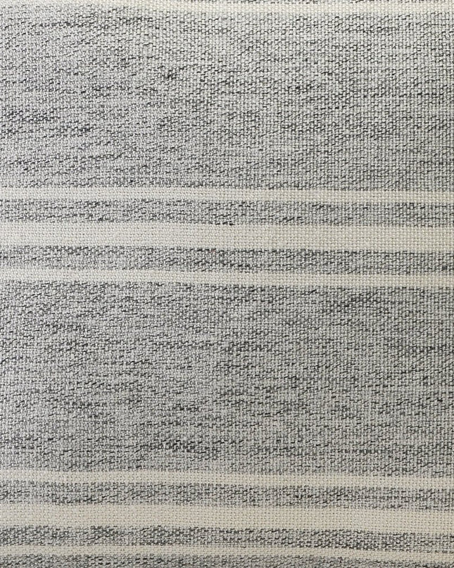 18" Gray Polyester Round Striped Indoor Outdoor Pouf Ottoman