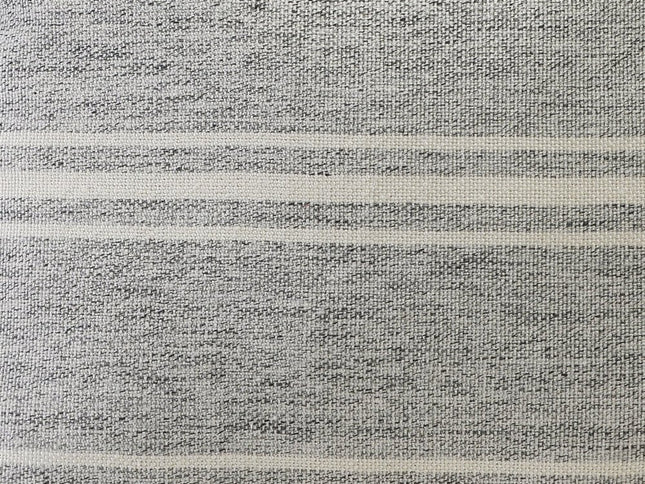 18" Gray Polyester Round Striped Indoor Outdoor Pouf Ottoman