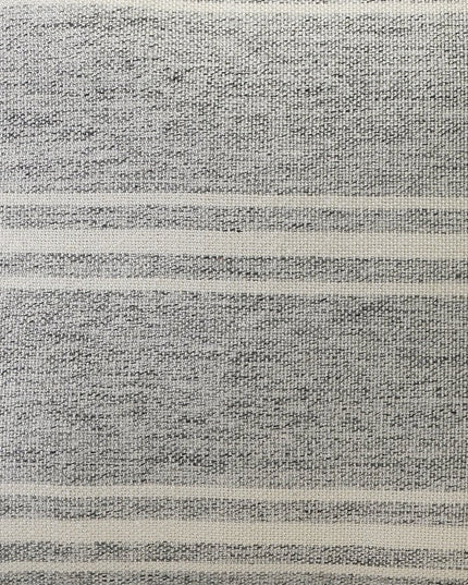 18" Gray Polyester Round Striped Indoor Outdoor Pouf Ottoman