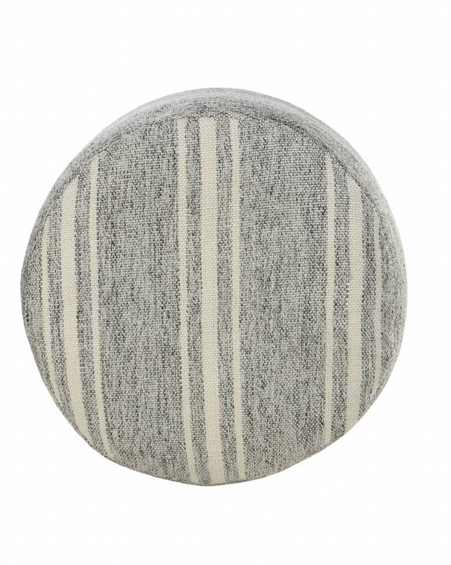 18" Gray Polyester Round Striped Indoor Outdoor Pouf Ottoman