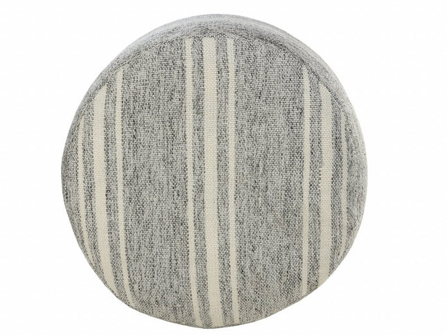 18" Gray Polyester Round Striped Indoor Outdoor Pouf Ottoman