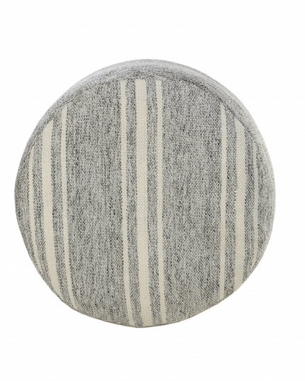 18" Gray Polyester Round Striped Indoor Outdoor Pouf Ottoman