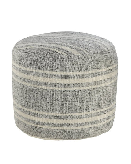 18" Gray Polyester Round Striped Indoor Outdoor Pouf Ottoman