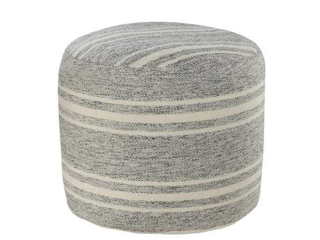 18" Gray Polyester Round Striped Indoor Outdoor Pouf Ottoman