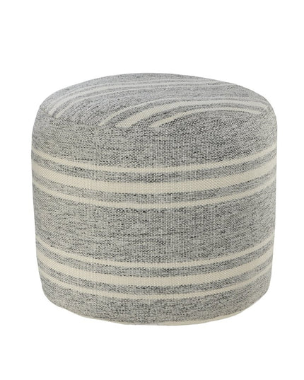 18" Gray Polyester Round Striped Indoor Outdoor Pouf Ottoman