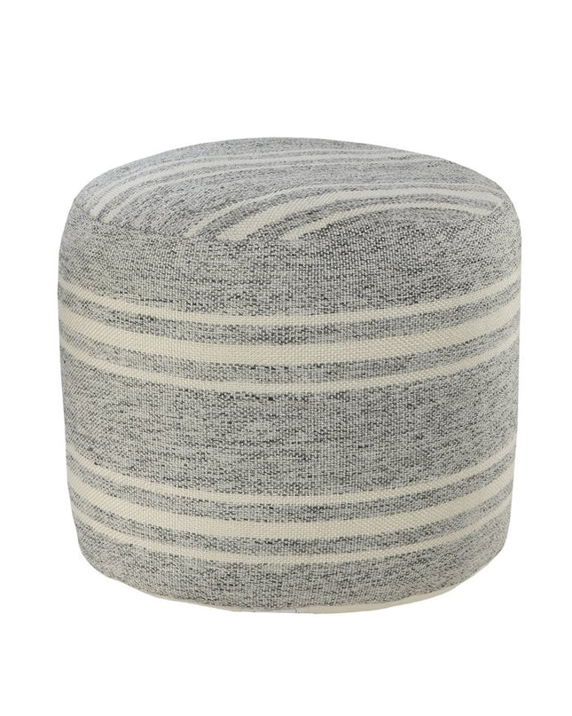 18" Gray Polyester Round Striped Indoor Outdoor Pouf Ottoman