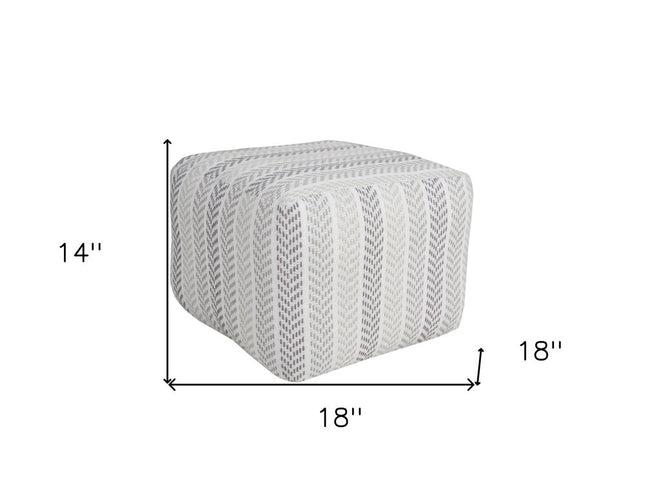 18" Gray And White Cotton Chevron Pouf Ottoman