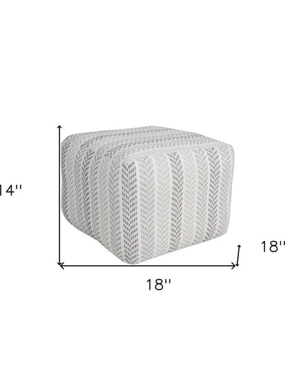18" Gray And White Cotton Chevron Pouf Ottoman