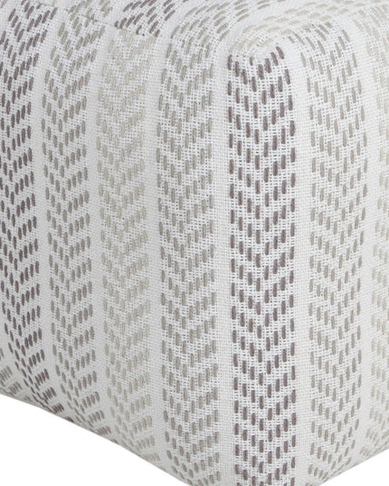 18" Gray And White Cotton Chevron Pouf Ottoman