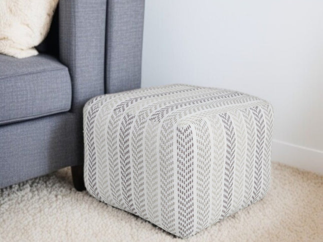 18" Gray And White Cotton Chevron Pouf Ottoman