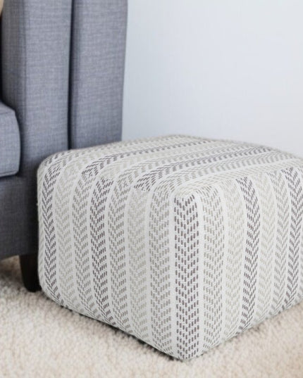 18" Gray And White Cotton Chevron Pouf Ottoman