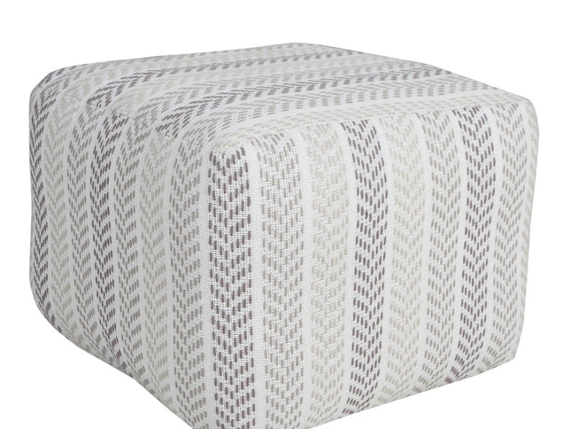18" Gray And White Cotton Chevron Pouf Ottoman