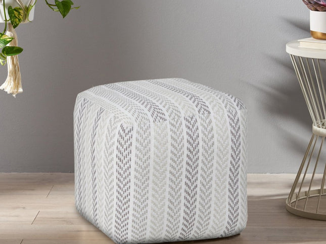 18" Gray And White Cotton Chevron Pouf Ottoman