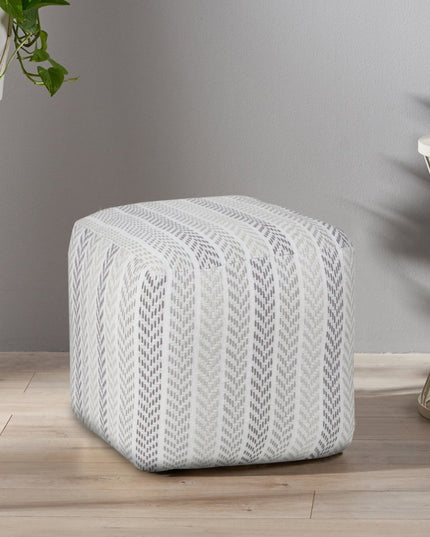 18" Gray And White Cotton Chevron Pouf Ottoman