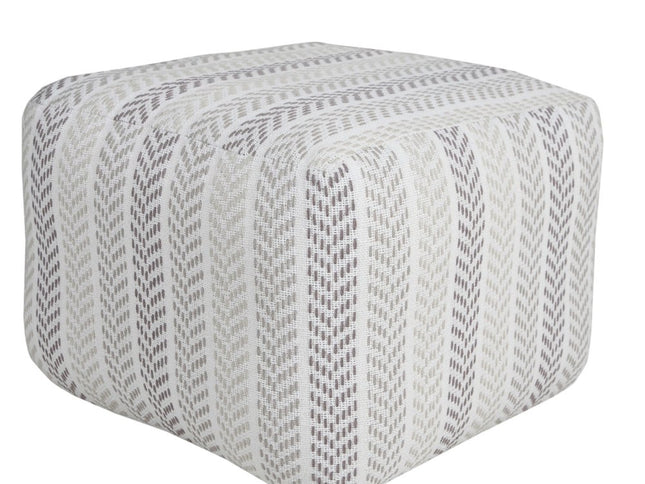 18" Gray And White Cotton Chevron Pouf Ottoman
