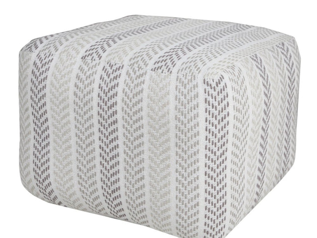 18" Gray And White Cotton Chevron Pouf Ottoman