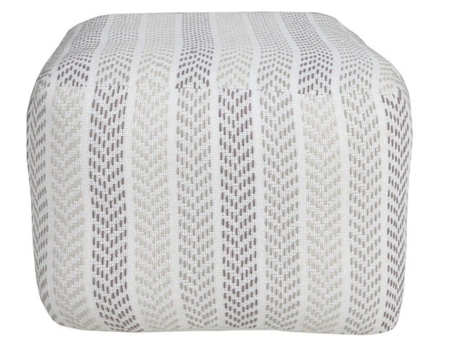 18" Gray And White Cotton Chevron Pouf Ottoman