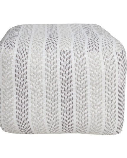 18" Gray And White Cotton Chevron Pouf Ottoman