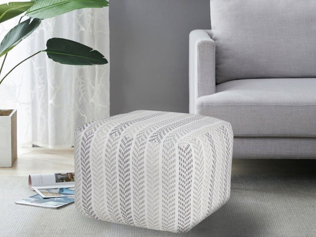 18" Gray And White Cotton Chevron Pouf Ottoman