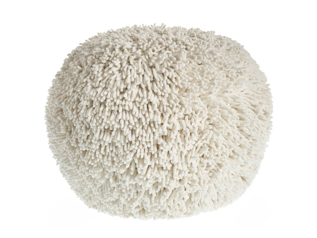 20" Cream Cotton Tufted Round Geometric Pouf Ottoman