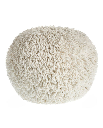 20" Cream Cotton Tufted Round Geometric Pouf Ottoman