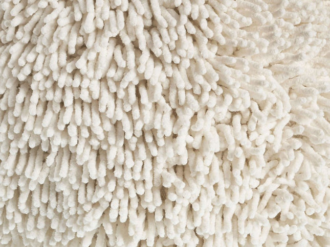 20" Cream Cotton Tufted Round Geometric Pouf Ottoman