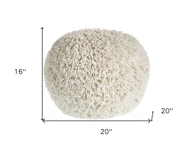 20" Cream Cotton Tufted Round Geometric Pouf Ottoman