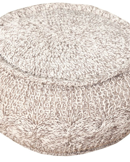 20" Beige Cotton Round Geometric Pouf Ottoman