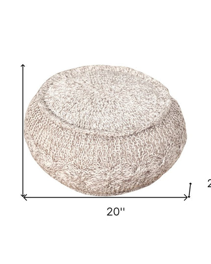 20" Beige Cotton Round Geometric Pouf Ottoman