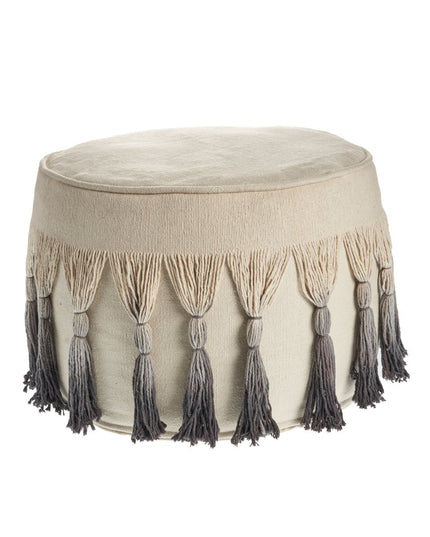 20" Beige Cotton Round Ombre Pouf Ottoman